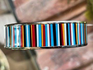 HERMES Multicolor Striped Enamel Wide Bangle Bracelet