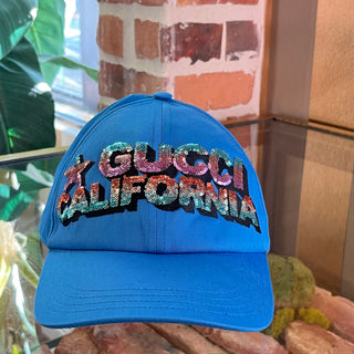 GUCCI Blue Cotton California Sequin Embellished Hat SZM/58CM