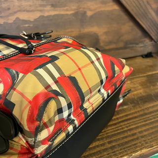 BURBERRY Large Vintage Check Graffiti Print Red Rucksack Backpack