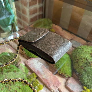 CHANEL Vintage Brown Caviar Phone Holder Bag