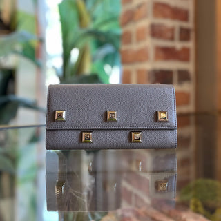 SALVATORE FERRAGAMO Taupe Leather Stud Wallet