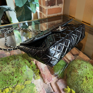 CHANEL Black Patent Leather Single Flap Shoulder Bag DIA316
