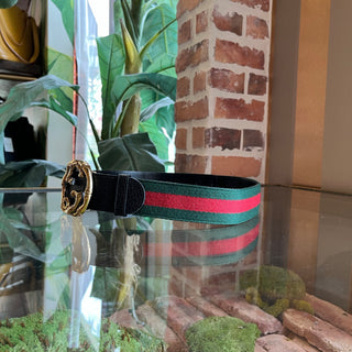 GUCCI Bamboo Gold GG Green Red Web Stripe Belt SZ80/32(4US)
