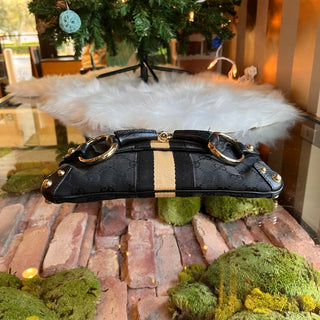 GUCCI Horsebit Pochette Black GG Canvas Shoulder Bag