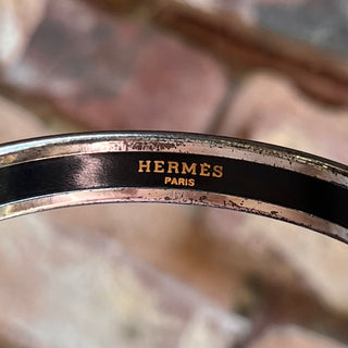 HERMES Narrow Blue White Leaf Print Enamel Bangle