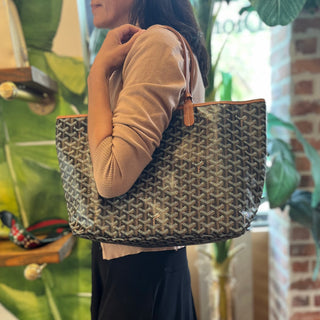 GOYARD Saint Louis PM Black Goyardine Canvas Chevroches Calfskin Tote