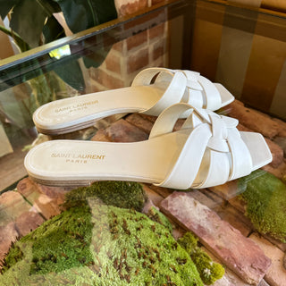 SAINT LAURENT Tribute White Leather Sandals SZ 39