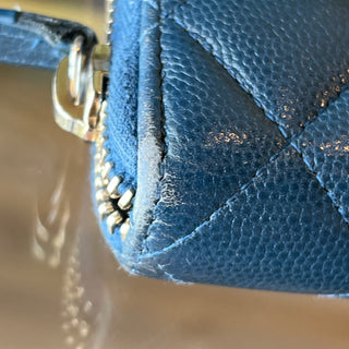 CHANEL Zip Around Blue Quilted Caviar Long Wallet
