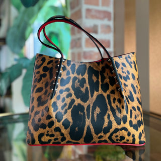 CHRISTIAN LOUBOUTIN Cabarock Small Leopard Print Calfskin Spiked Tote