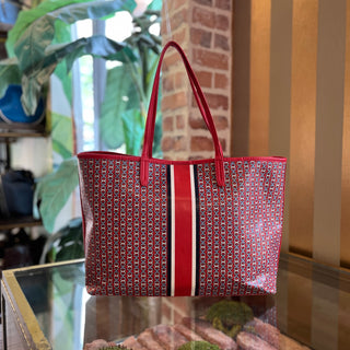 TORY BURCH Red Gemini Link Coated Canvas Tote