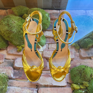 GUCCI Metallic Gold Ankle Strap Leather Heels SZ 36.5 (US 6.5)