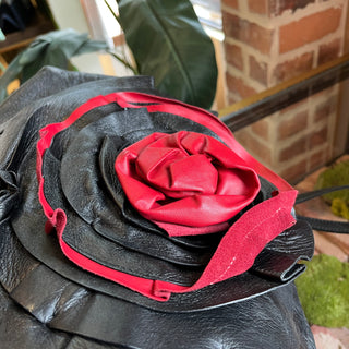 VALENTINO Petale Rose Black Leather Tote Bag