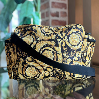 VERSACE Black Gold Nylon Baroque Diaper Bag