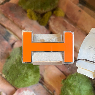 HERMES Enamel Orange Quizz H Belt Buckle