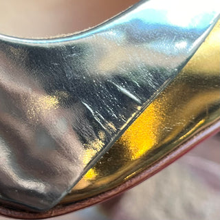 LOUBOUTIN Eklectica 85 Silver/Gold Patent Leather Pumps SZ 38.5 (US 8.5)
