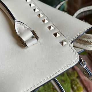 VALENTINO GARAVANI Rockstud Mini White Rigid Leather Tote Bag
