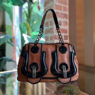 FENDI B Bag Osso Tan Nappa Patent Shoulder Bag
