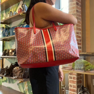 TORY BURCH Red Gemini Link Coated Canvas Tote