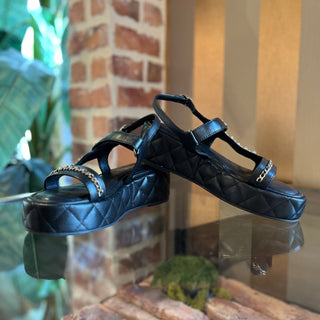 CHANEL Strappy Quilted Black Lambskin Platform Sandals SZ 39 (US 9)