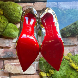 LOUBOUTIN Eklectica 85 Silver/Gold Patent Leather Pumps SZ 38.5 (US 8.5)