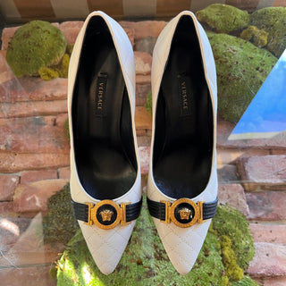 VERSACE White Quilted Medusa Pumps SZ 37.5 (US 7.5)