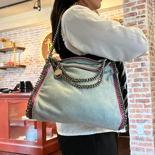 STELLA MCCARTNEY Falabella Denim Tote Pink Trim Bag