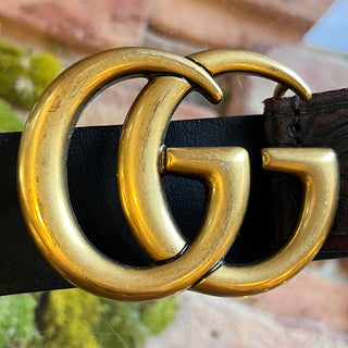 GUCCI GG Brown Calfskin Tooled Leather Belt SZ 90/36