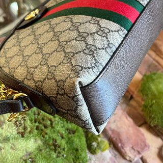 GUCCI Ophidia Web Small Beige Brown Leather Crossbody Bag