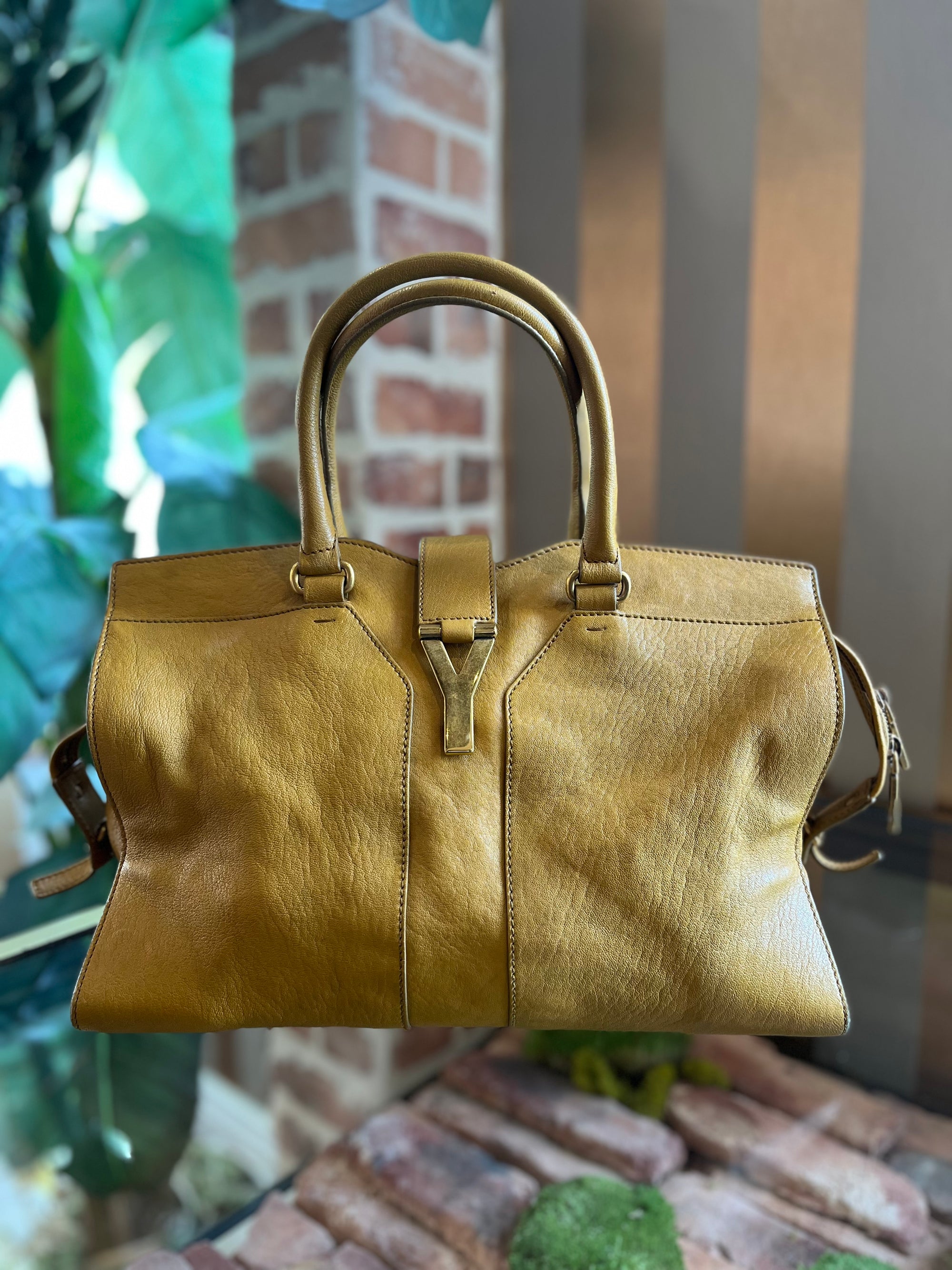 SAINT LAURENT Yellow Leather Y Cabas Tote