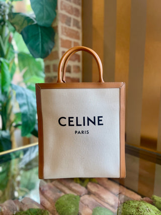 CELINE Tan Canvas Vertical Cabas Tote Bag