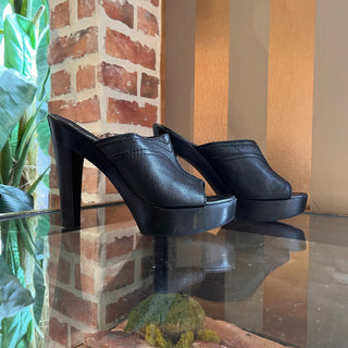 SAINT LAURENT Black Leather Wooden Platform Heels SZ 41 (US 11)