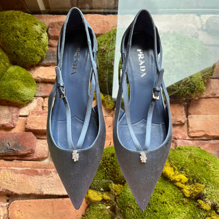 PRADA Blue Satin Crystal Ballet Flats SZ 41 (US 11)