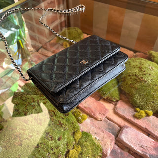 CHANEL Wallet On Chain Black Quilted Caviar Leather Crossbody Bag