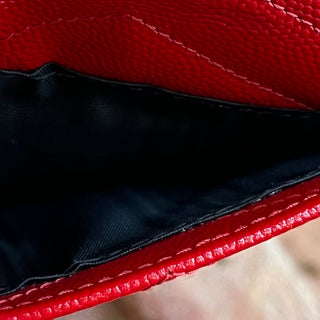 SAINT LAURENT Red Leather Chevron Compact Wallet