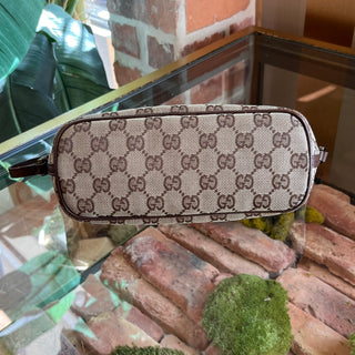 GUCCI Small GG Web Boat Pochette Brown Canvas Hand Bag