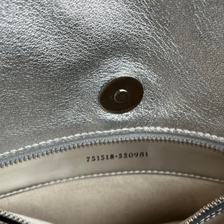 GUCCI Diagonal Blondie Metallic Silver Leather Tote Bag