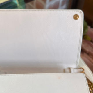 PRADA Talco White Saffiano Lux Leather Crossbody Bag