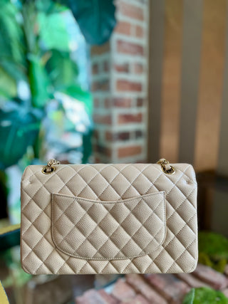 CHANEL Beige Caviar Leather Medium Double Flap