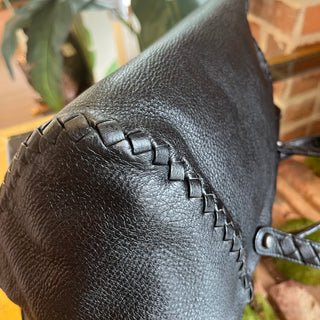BOTTEGA VENETA Black Leather Intrecciato Trim Tote Bag