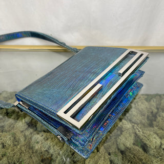 FENDI Vintage Lizard Iridescent Blue Shoulder Bag