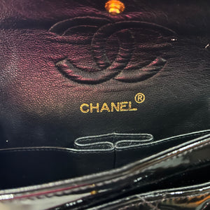 CHANEL Black Patent Leather Medium Double Flap ADI1005