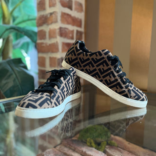 FENDI FF Print Brown/Black Mesh Sneakers SZ 9