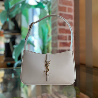 SAINT LAURENT Le 5 A 7 Small White Smooth Calfskin Leather Hobo Bag