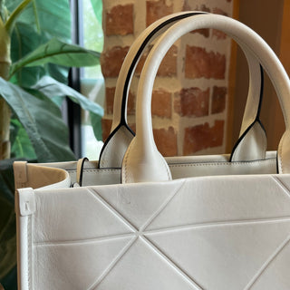 PRADA Symbole Small White Soft Calfskin Leather Tote
