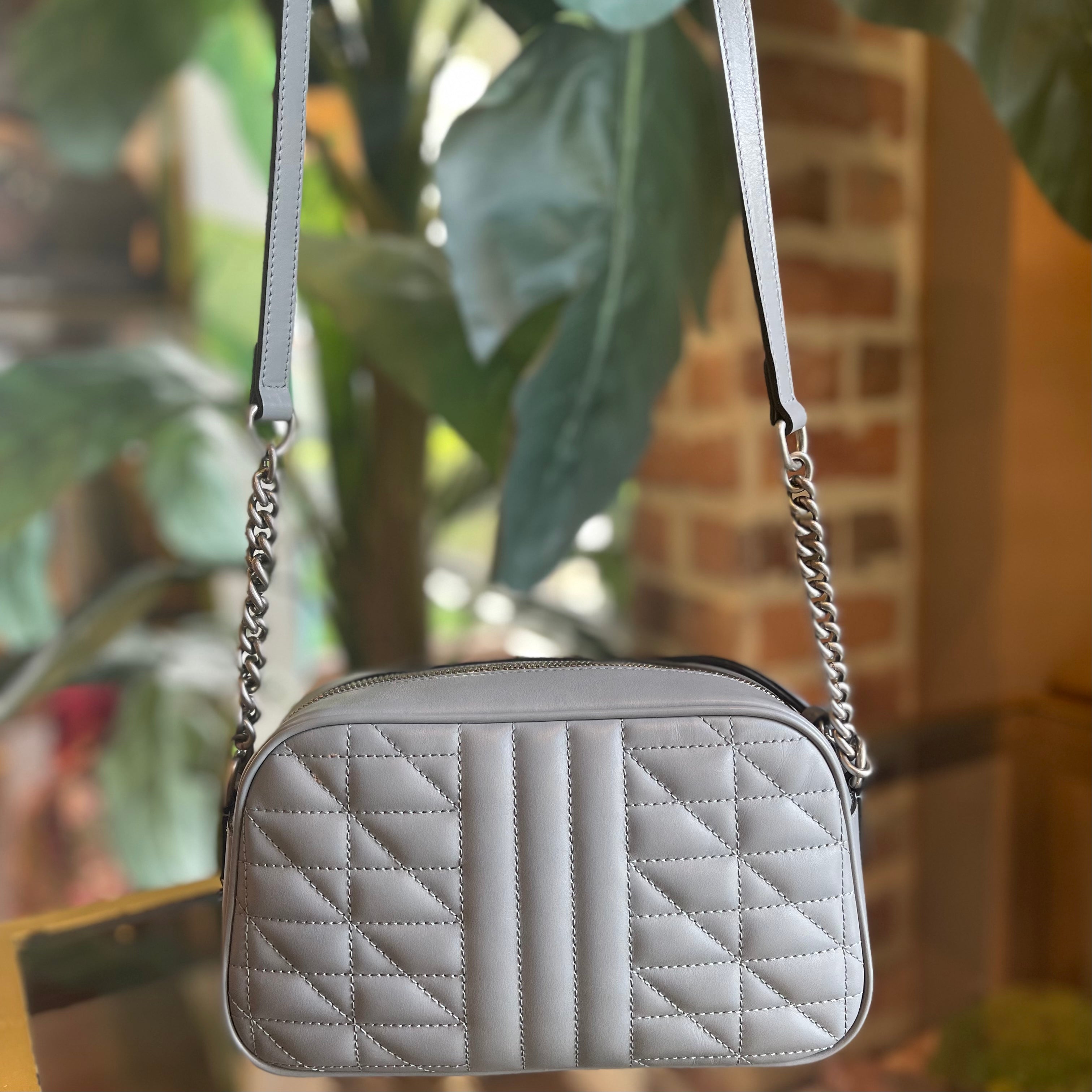 Gucci Grey GG Marmont Mini Chain Bag, Leather