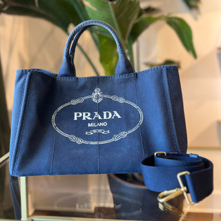 PRADA Canapa Navy Blue Medium Tote