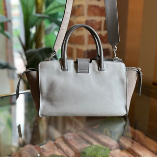 SAINT LAURENT Baby Monogram Downtown Cabas Gray Leather 2-Way Tote
