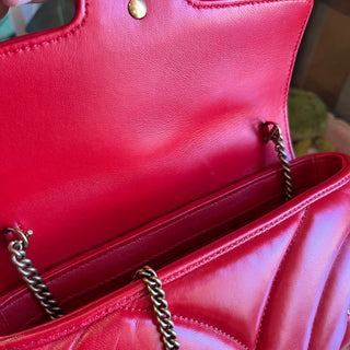 GUCCI GG Marmont Mini Red Matelassé Double G Studs Torchon Shoulder Bag