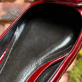 BURBERRY Burgundy Quilted Patent Leather Flats SZ 38.5