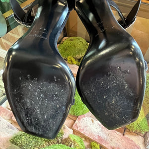SAINT LAURENT Black Suede Ankle Buckle Sandals SZ 41.5